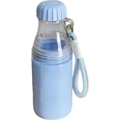 Tragbare Wasserflasche mit Trageschlaufe, abnehmbarem Becher und doppeltem auslaufsicherem Fach für Büro, Zuhause, Auto und Outdoor-Aktivitäten, blau (1/5)