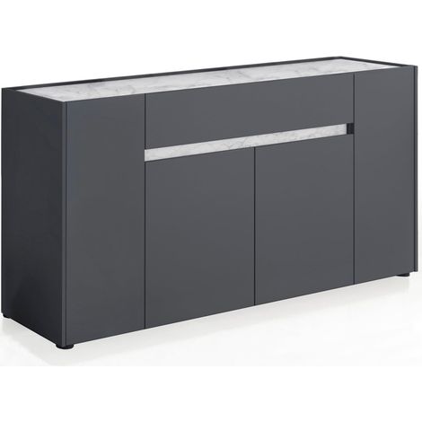 Credenza Moderna Madia Con 4 Ante E 1 Cassetto Mobile Contenitore Sala da Pranzo Soggiorno Design Senza Maniglie Elegante Capiente 170 x 85 x 40 Cm Congo E Rovere - Colore: Graffite e bianco (1/5)