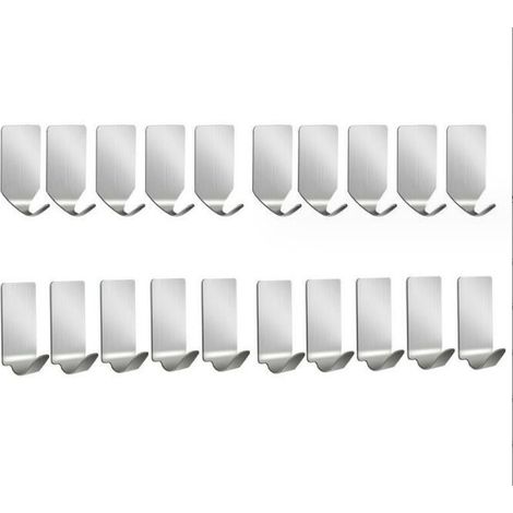 Ganci autoadesivi, 20 ganci da parete in acciaio inox, robusti ganci senza chiodi per cucina, bagno e ufficio (1/4)