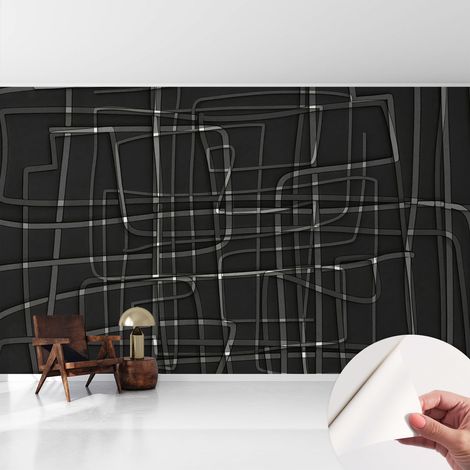 Tapete adhésive moderne pour salon et chambre à coucher Décoration rapide avec colle Lignes abstraites 416x254 cm (1/5)