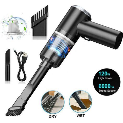 6000 Pa Cordless Car Vacuum Cleaner, 2 in 1 Powerful Hand Vacuum & Air Blower 120W, Mini Portable and Rechargeable Cordless Vacuum Cleaner for Home, Car, Office, Table, Sofa (1/4)