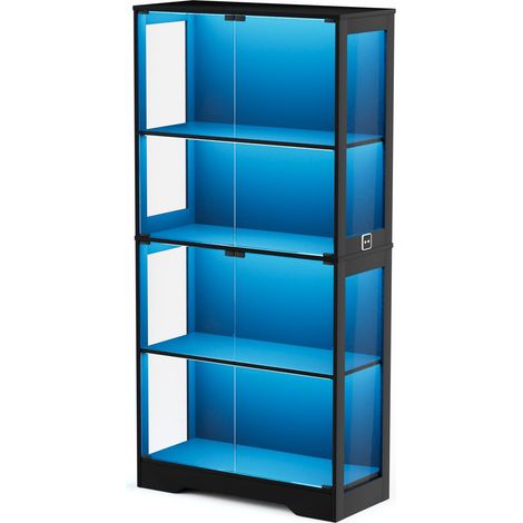 GagaVitrine en verre 4 niveaux, LED, portes, noire (1/5)