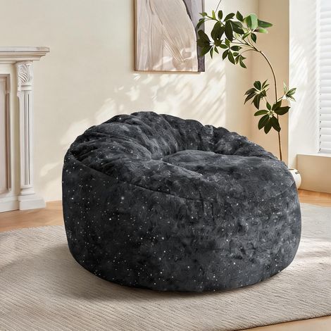 Fauteuil poire en flanelle noire avec dossier incurvé (1/5)