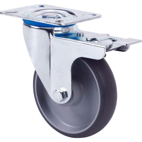 rueda giratora placa freno 10zvlfd125-pgzn poliamix-goma gris inyect.eje liso
