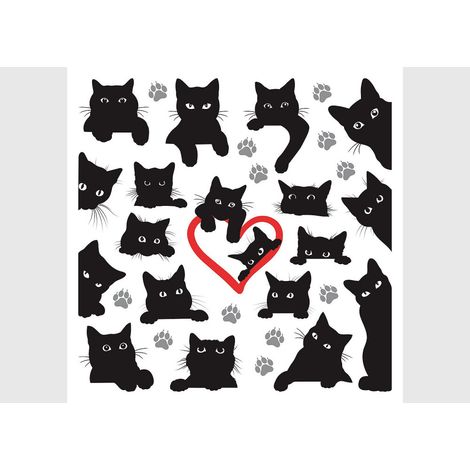 Stickers avec des chats noirs  - 1 planche 30x30 cm (1/5)