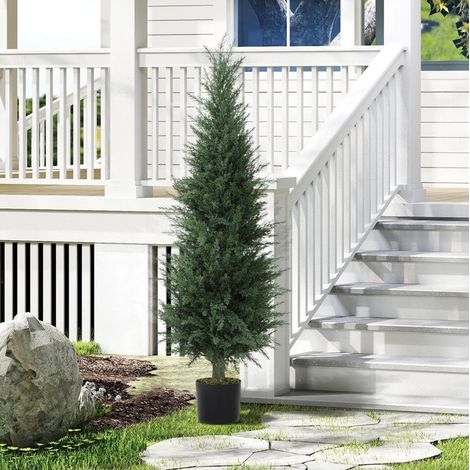 Cypres artificiel 120 cm en pot, plante décorative verte résistante aux UV, feuillage réaliste pour salon, balcon, bureau, intérieur et extérieur CHICFURN (1/5)