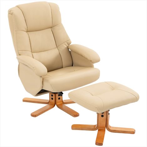 Fauteuil de relaxation beige avec pouf rotatif 360° Polyuréthane (1/5)