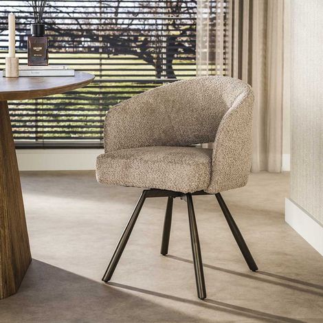 Chaise de salle à manger en tissu bouclé sable/brun (lot de 2) Crossy