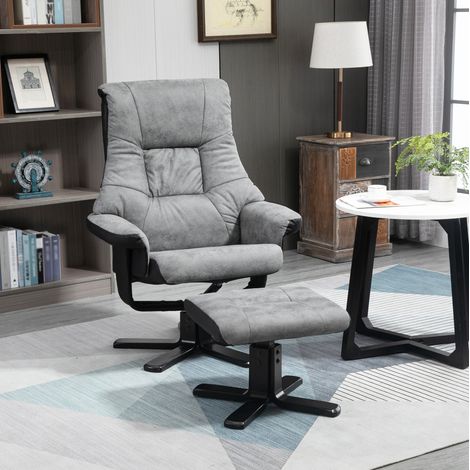 MEUBLIV Poltrona relax girevole grigia con poggiapiedi, schienale reclinabile 135°, 78x82,5x109 cm (1/5)