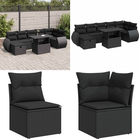 vidaXL Salon de jardin 8 pcs avec coussins noir résine tressée (1/5)