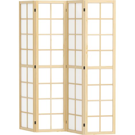 HOMCOM Separé da Interno 4 Pannelli Pieghevole in Legno e Tessuto 160x170cm