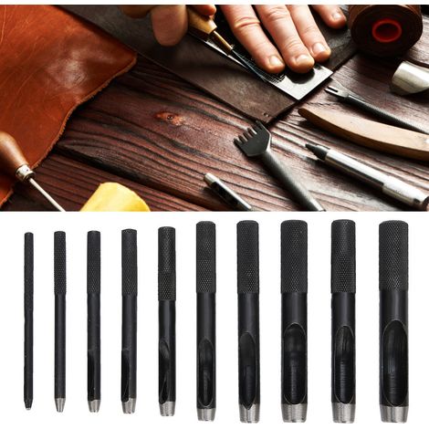 Kit de 10 Poinçons pour Travail du Cuir, Outils de Marquage avec Diamètres 1-10mm pour Accessoires en Cuir et Maroquinerie (1/4)