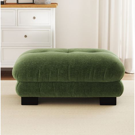 Sofá modular con otomanas, estilo vintage, chenilla verde (1/5)