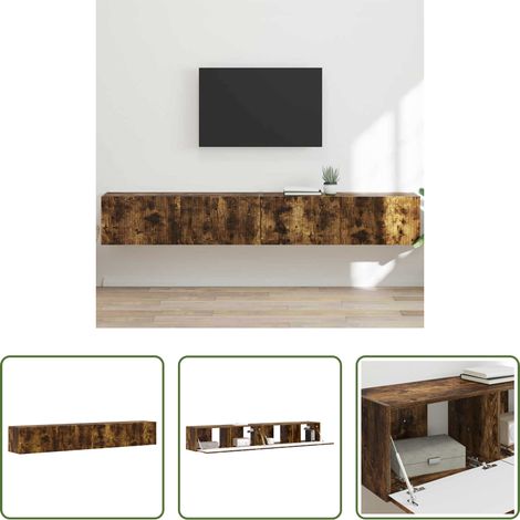 vidaXL Meuble tv mural bois - Meuble TV mural 2 pcs Chêne fumé 98 x 31 x 29,5 cm (1/5)