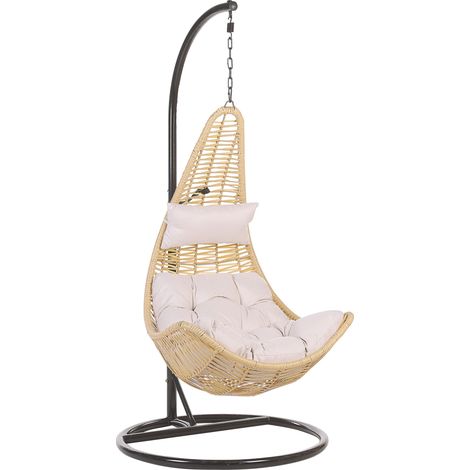 Silla colgante de ratán sintético color natural columpio en forma de huevo estilo rústico boho Atri II