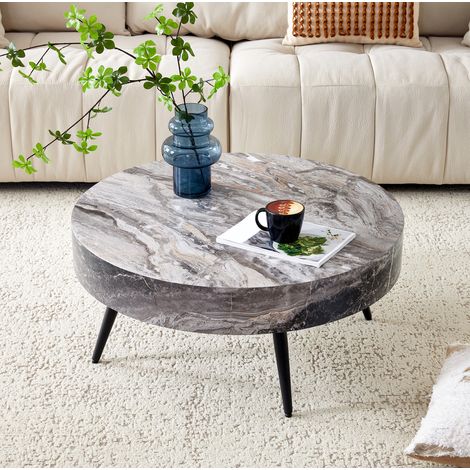 Mesa de centro redonda 70x70x35.5 cm gris y negro en MDF y metal con patas ajustables (1/5)