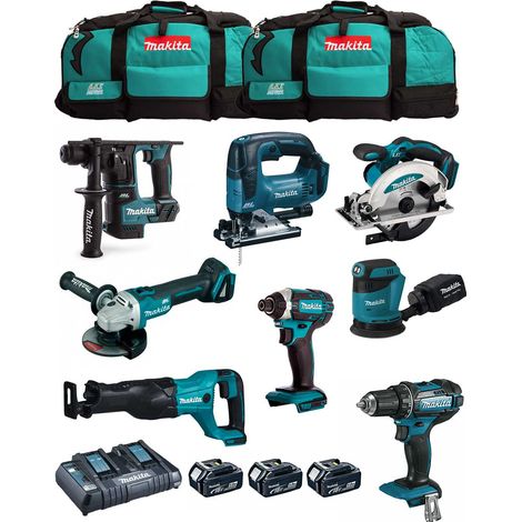 MAKITA Kit MK801 (DDF482 + DHR171 + DGA504 + DTD152 + DJV182 + DSS610 + DJR186 + DBO180 + 3 x 5,0 Ah + DC18RD + 2 x LXT600) (1/5)