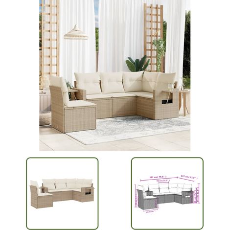 The Living Store 5-tlg. Garten-Sofagarnitur mit Kissen Beige Poly Rattan - Gartenmöbel - Outdoor Möbel - Rattan Gartenmöbel - Lounge Set - Sofasatz