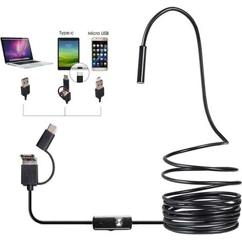 Caméra d'inspection 3 en 1 USB Type-C HD industrielle, endoscope étanche pour canalisations, luminosité réglable, noir (taille : 5 m) (1/4)