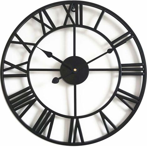 Horloge Murale Silencieuse Vintage, 40cm Squelette en Métal Horloge, Salon Cuisine Café Hôtel Bureau Décor À La Maison Horloge (Noir)