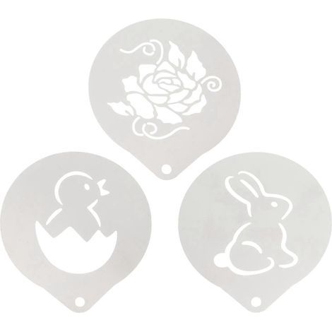 Lot de 3 pochoirs à café en acier inoxydable, moule à lapin pour latte et cappuccino-10x8.2cm-Silver (1/4)