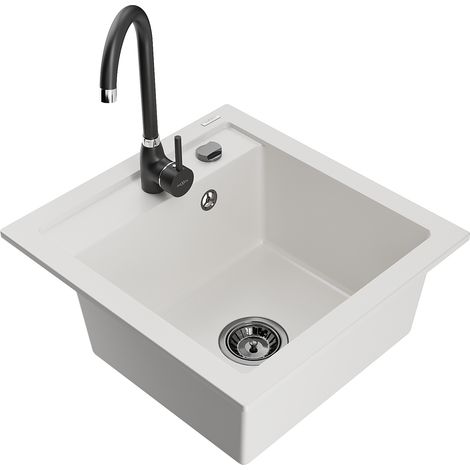 Mexen Vito lavello da cucina in granito a 1 vasca con miscelatore Telma, bianco - 6503-20-670200-70 (1/5)