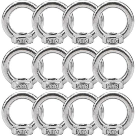 12 Pièces M10 D'écrous À Anneau En Acier Inoxydable 304, Écrous À Oeil, Écrous Filetés De Fixation, Pour Accessoires De Levage (1/4)