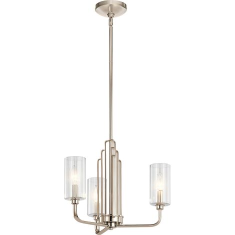 Kronleuchter Metall Glas 45,9 cm breit H: max. 154,6 cm Nickel poliert E14 3-flammig Jugendstil (1/5)
