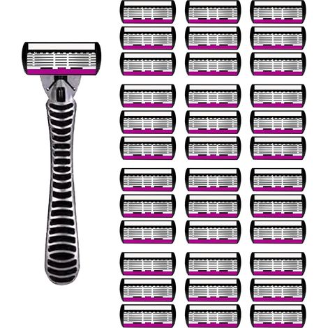 rasoir electriques hommes-Pour rasoirs pour hommes,1 manche noir/gris + 12 cartes (36 unités) de cartouches à 6 lames violettes et blanches