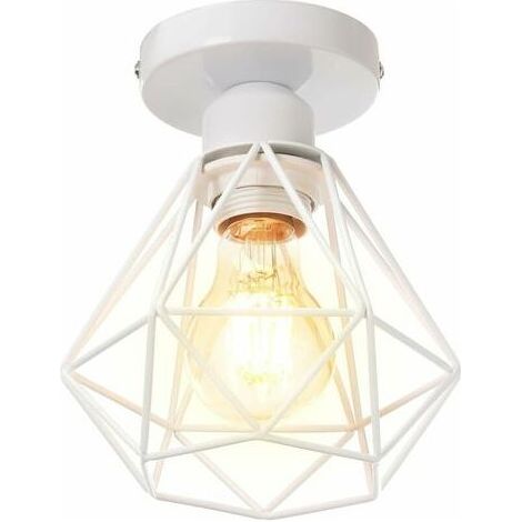 QAZQA Plafonnier Industriel en Métal, Blanc Suspension Luminaire Style Vintage Design forme Cage Diamant Rétro pour Salon Chambre Salle à manger (sans ampoule)