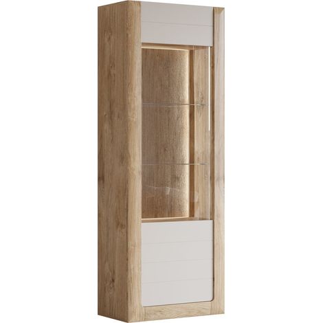 Estantería Sovera 101, Roble dorado + Cachemira, Con puertas, Cerrable, Aglomerado laminado, Vidrio, MDF, Número de puertas: 1, Número de cajones: 0, 200x73x41cm (1/5)
