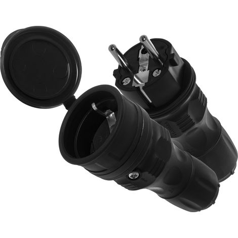 Anschlussset, Stecker und Steckdose, Schuko, 250 V, schwarzes Set (1/5)