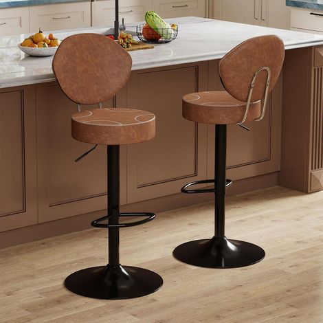 Barhocker 2er Set braun, drehbar, höhenverstellbar, mit Rückenlehne (1/5)