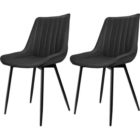 Esszimmerstuhl 2er Set, Polsterstuhl, Metallbeine, Kunstlerder, Gestreifter Stil, Sitzbreite 49 cm, max. 120 kg, für Arbeitszimmer, Wohnzimmer, Schlafzimmer, schwarz (1/5)