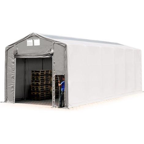Zelthalle 6x12m Lagerzelt Industriezelt 4m Seitenhöhe PVC Plane 850 N mit Oberlicht grau 100% wasserdicht mit Hochziehtor