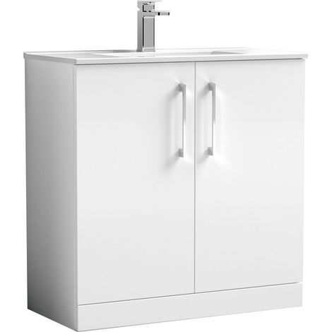Balterley  Modern Bathroom 2 Soft Close Door & Minimalist Vanity Unit Basin, Gloss White, 435mm