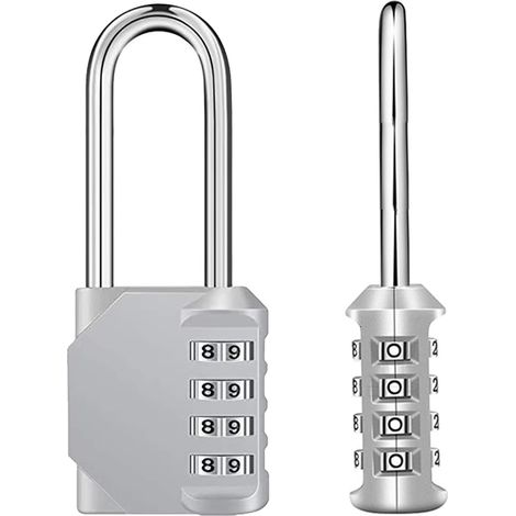 Cadenas étanche à combinaison à 4 chiffres, cadenas d'extérieur pour écoles, gymnases et casiers (lot de 2, argent)