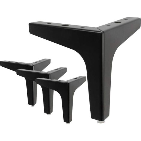 Ensemble de 4 pieds de lit en métal noir de 18 cm (7 pouces), avec vis et protections pour le sol. (1/5)