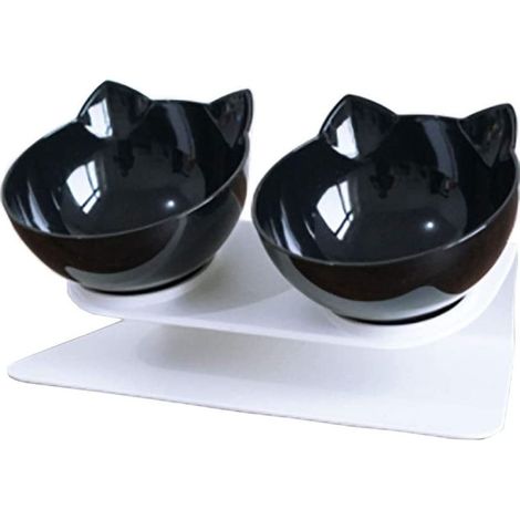 2 gamelles pour chat avec support incliné, protège-cou, design ergonomique, adapté aux chats et petits chiens (1/5)