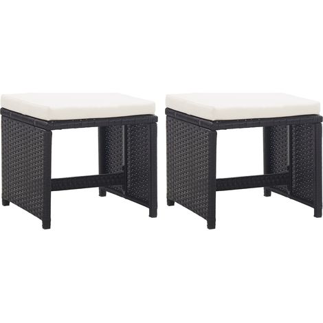 Gartenhocker 2 Stk. mit Sitzkissen Poly Rattan Schwarz