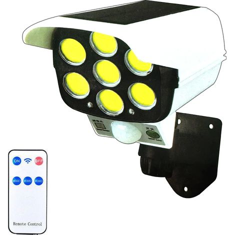 (77COB) Lampe solaire extérieure à détecteur de mouvement avec caméra haute simulation 2000 lumens, 77 LED, 3 modes d'éclairage, compatible avec les portes de garage. (1/5)