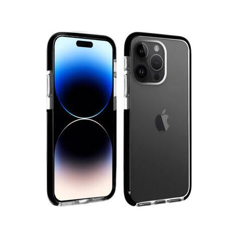 AKASHI FUNDA TRASERA DE SILICONA EN COLOR TRANSPARENTE CON BORDE NEGRO / APPLE IPHONE 14 PRO (1/4)