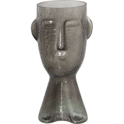 Vase en verre gris visage 15x13x32 cm (1/3)