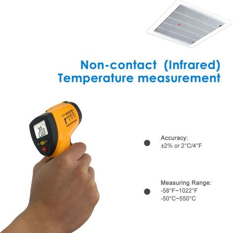 Termometro a infrarossi, termometro laser senza contatto, termometro a infrarossi da -50 °C a 550 °C, schermo LCD retroilluminato (non adatto all'uso su esseri umani) (1/4)