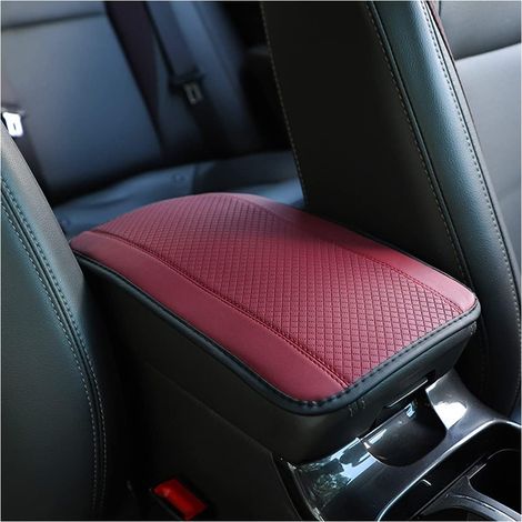 Coussin d'Accoudoir Voiture en Cuir, Housse pour Console Centrale pour Accoudoir, Accessoires Confortables pour Sièges de Voiture pour la Plupart des Voitures, Motos et SUVs (Bourgogne) (1/5)