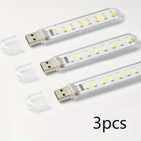 Lot de 3 lampes de camping / veilleuses USB — Mini-ampoules LED, Plug-and-Play, équipées de 3, 8 ou 24 LED