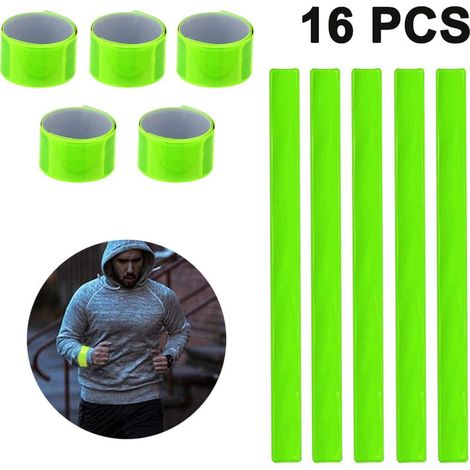 Confezione da 16 braccialetti riflettenti fluorescenti ad alta visibilità con chiusura a scatto, adatti a bambini e adulti (maschi e femmine) per andare in bicicletta, correre o fare jogging. (1/5)