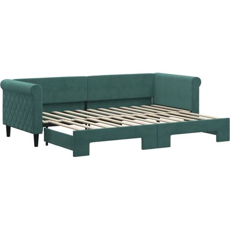 vidaXL Divano Letto con Letto Estraibile Verde Scuro 80x200cm Velluto (1/5)