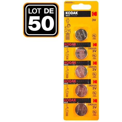 50 Piles Bouton CR2025 3V 150mAh Lithium Kodak