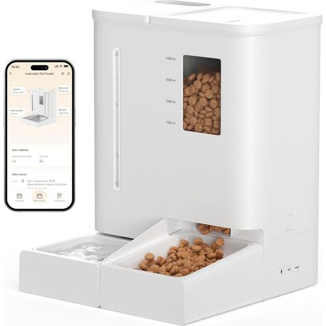 Distributore automatico di cibo per gatti e fontana, controllo tramite app, distributore di cibo per cani e fontana per gatti, registrazione vocale di 10 secondi
